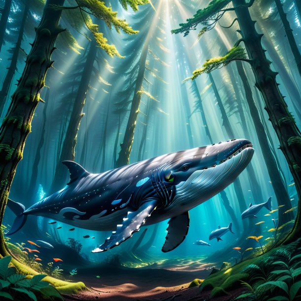 Image of a swimming of a whale in the forest