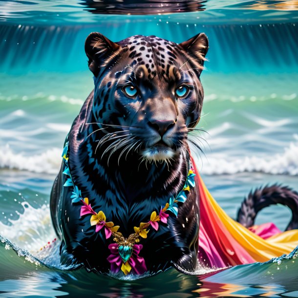 Photo of a panther in a dress in the water