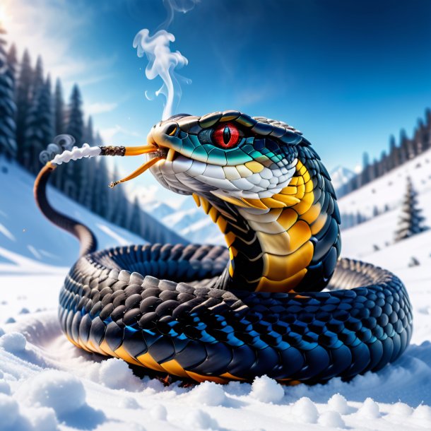 Picture of a smoking of a cobra in the snow