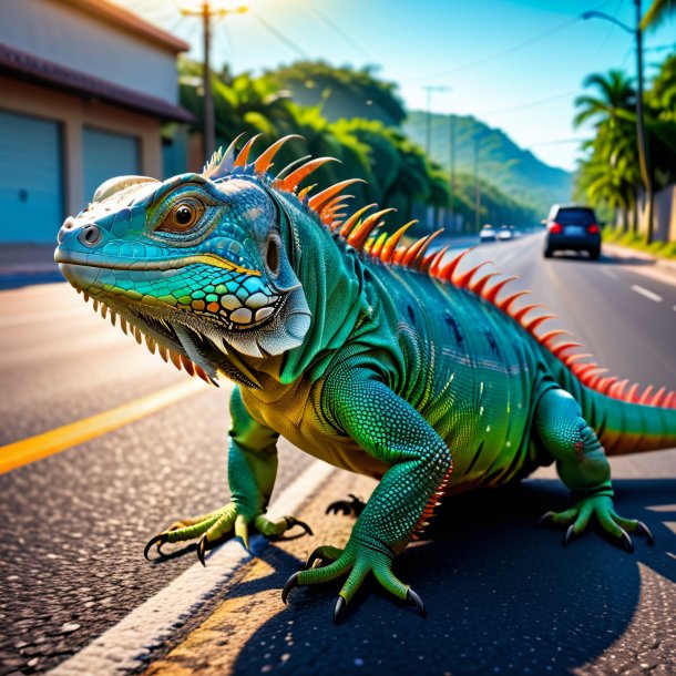 Pic of a playing of a iguana on the road