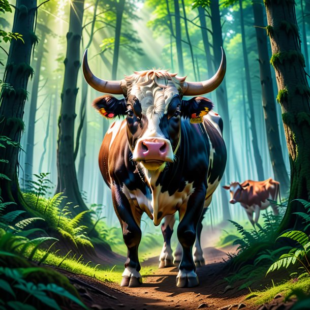 Photo of a threatening of a cow in the forest