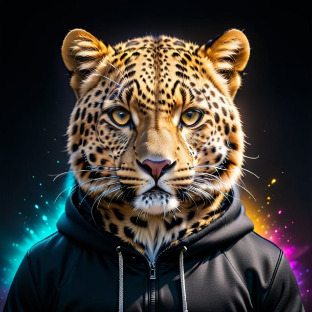 Image of a leopard in a black hoodie