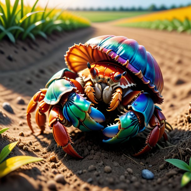 Ilustração de um caranguejo eremita em uma luvas no campo