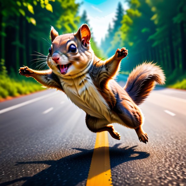 Picture of a playing of a flying squirrel on the road