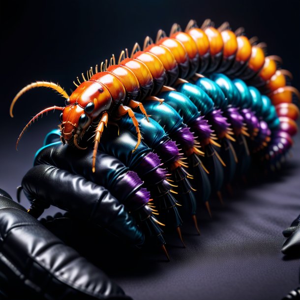 Photo of a centipede in a black gloves