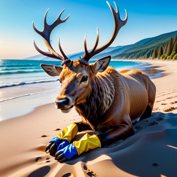 Image d'un wapiti dans un gants sur la plage