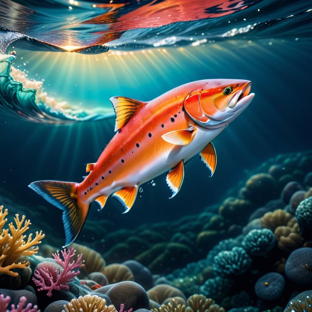 Picture of a salmon in a jeans in the sea