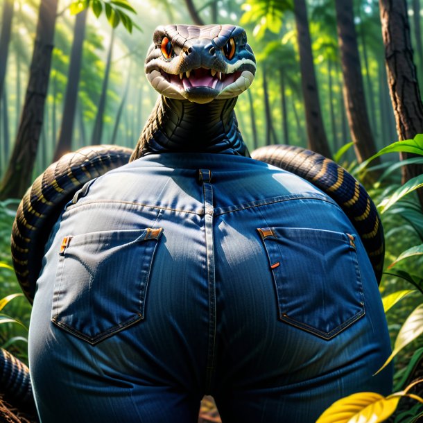 Foto de uma cobra em um jeans na floresta