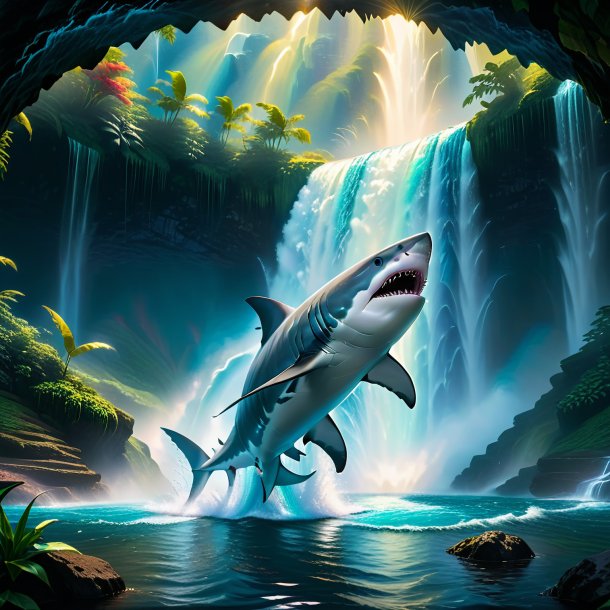 Image of a dancing of a shark in the waterfall