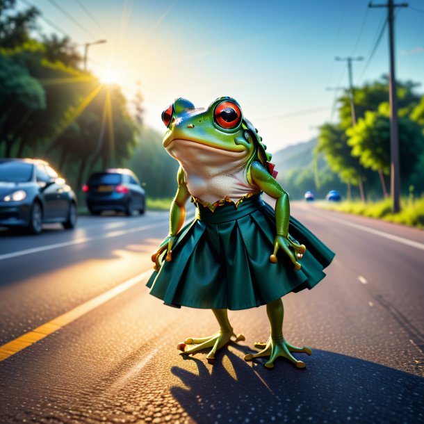 Photo d'une grenouille dans une jupe sur la route