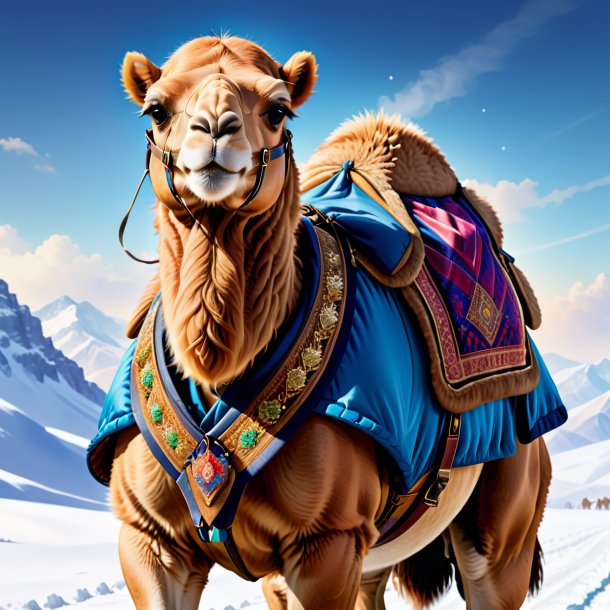 Illustration of a camel in a vest in the snow