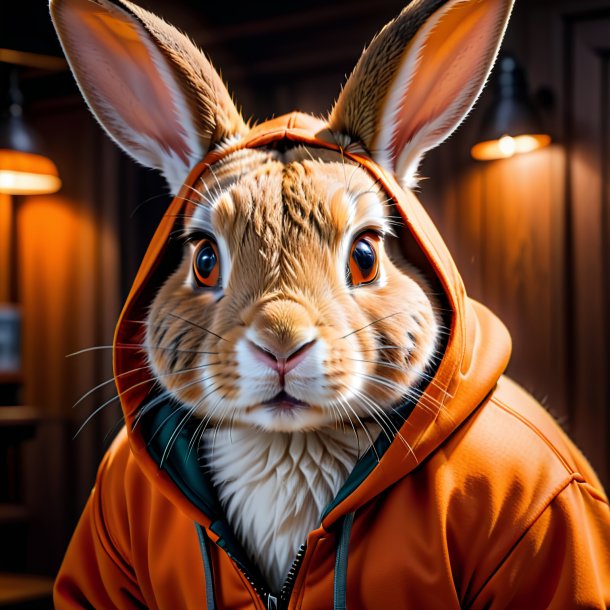 Foto de um coelho em um hoodie laranja