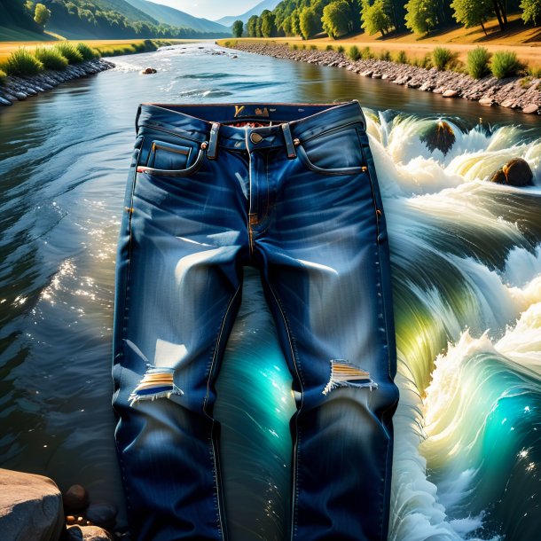 Photo of a mol in a jeans in the river