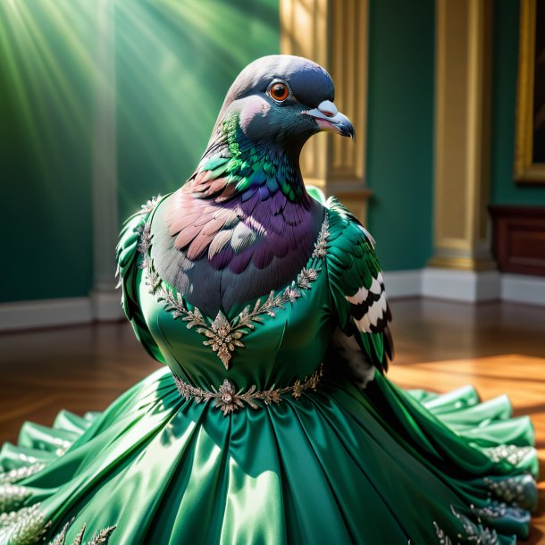 Imagen de una paloma en un vestido verde