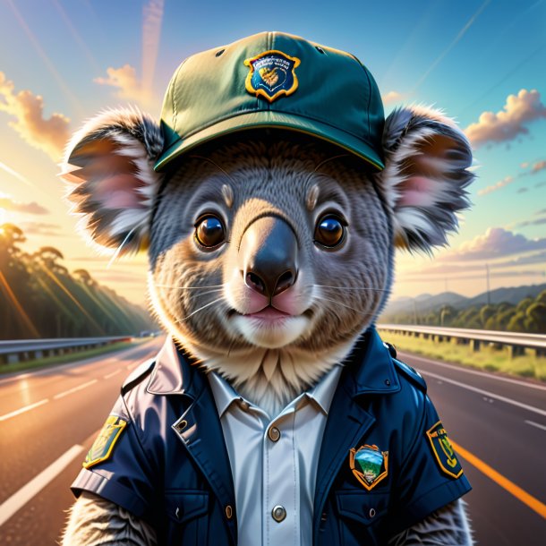 Dessin d'un koala dans une casquette sur l'autoroute