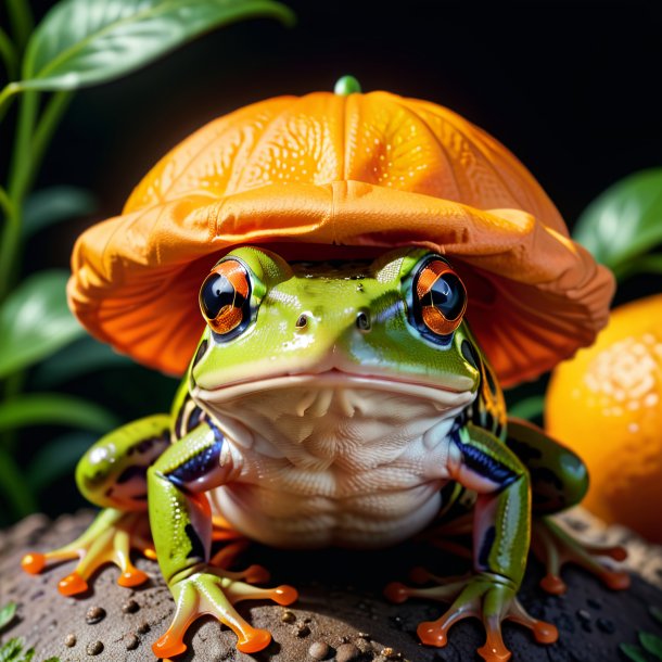 Imagem de um sapo em um boné laranja