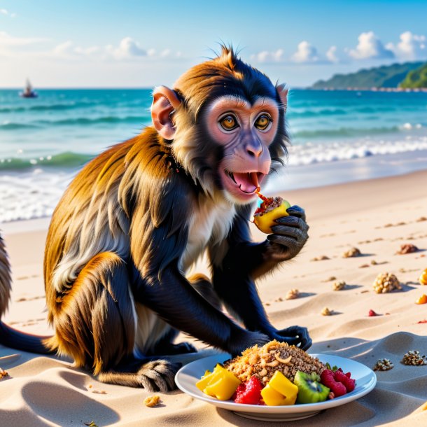 Pic d'un repas d'un singe sur la plage