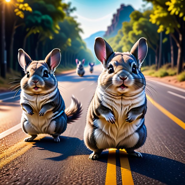 Picture of a dancing of a chinchillas on the road