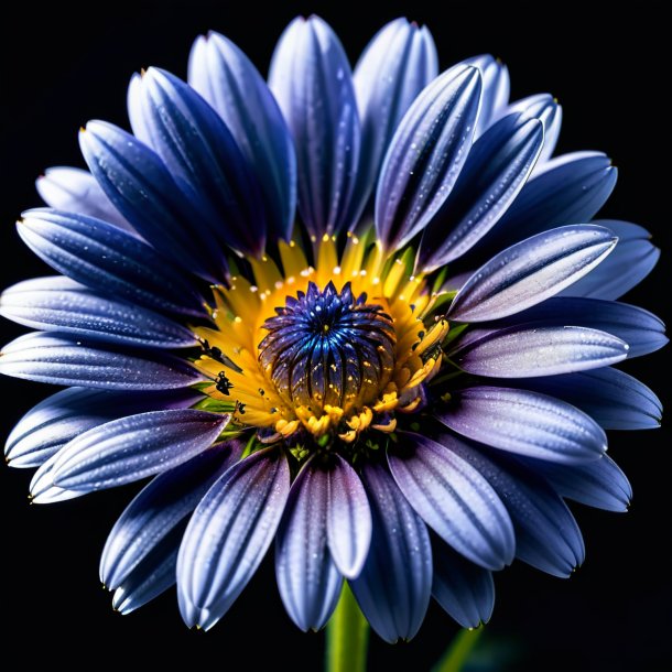 "photography of a navy blue daisy, single"