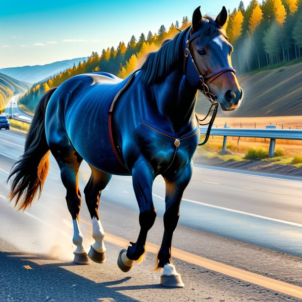 Photo d'un cheval dans un jean sur l'autoroute