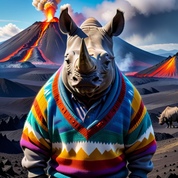 Pic of a rhinoceros in a sweater in the volcano