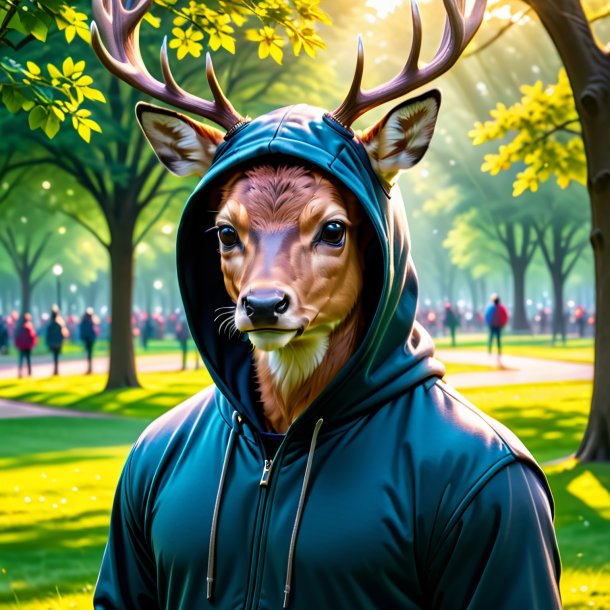 Photo d'un cerf dans un sweat à capuche dans le parc