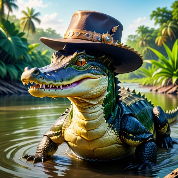 Picture of a alligator in a hat in the river