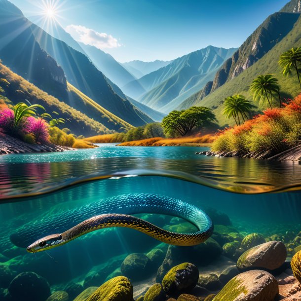 Pic of a swimming of a cobra in the mountains