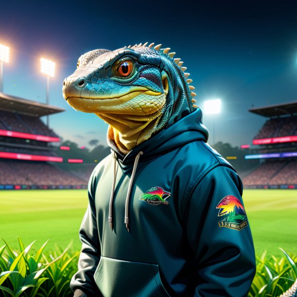 Illustration of a monitor lizard in a hoodie on the field