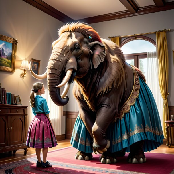 Drawing of a mammoth in a skirt in the house