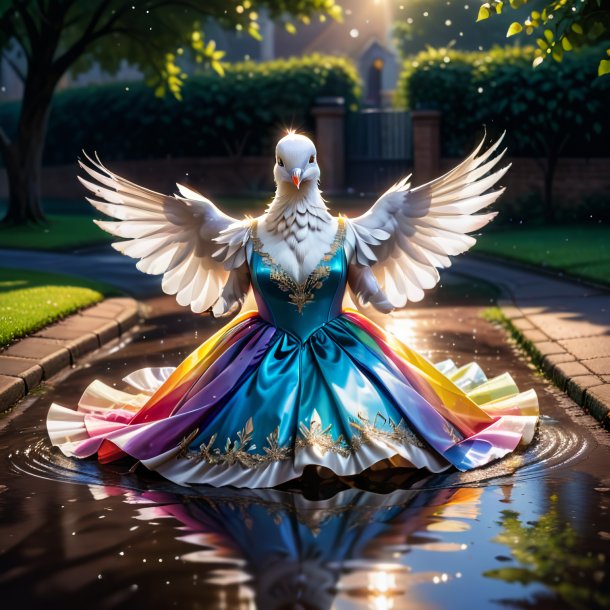 Drawing of a dove in a dress in the puddle