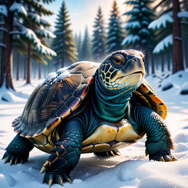 Photo of a turtle in a coat in the snow