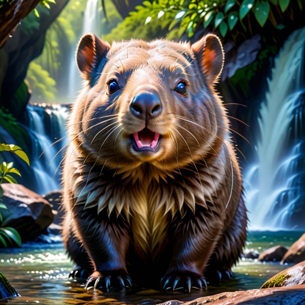 Pic of a drinking of a wombat in the waterfall