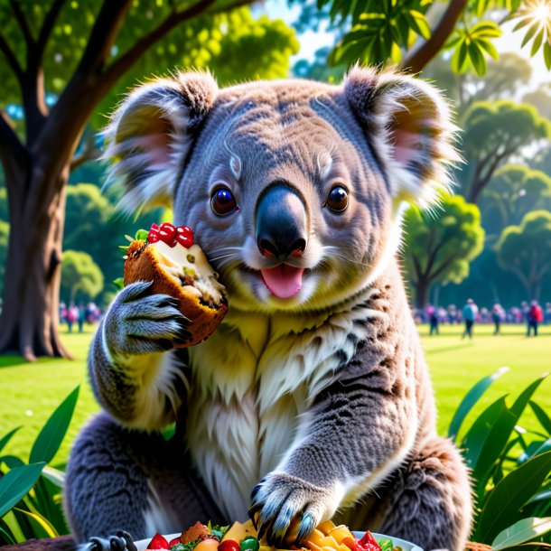 Photo d'un repas d'un koala dans le parc