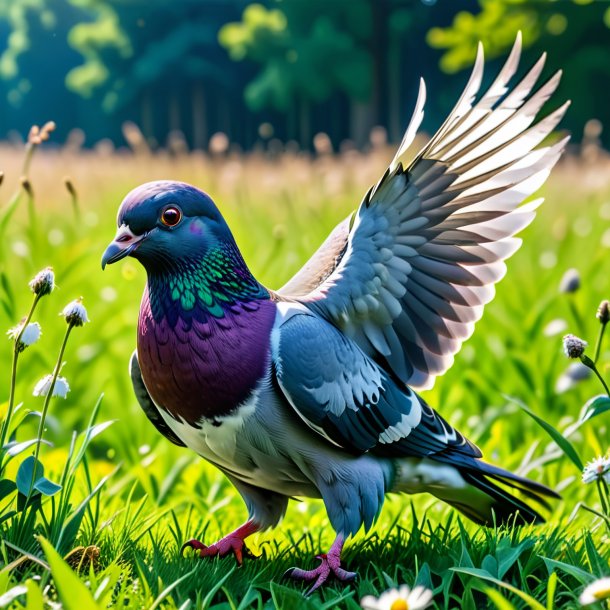 Image d'une menace d'un pigeon dans la prairie