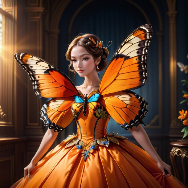 Imagem de uma borboleta em um vestido laranja