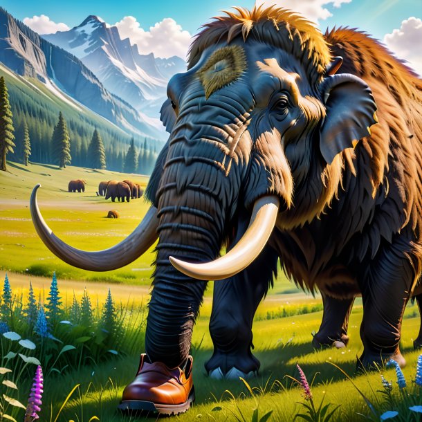 Photo of a mammoth in a shoes in the meadow