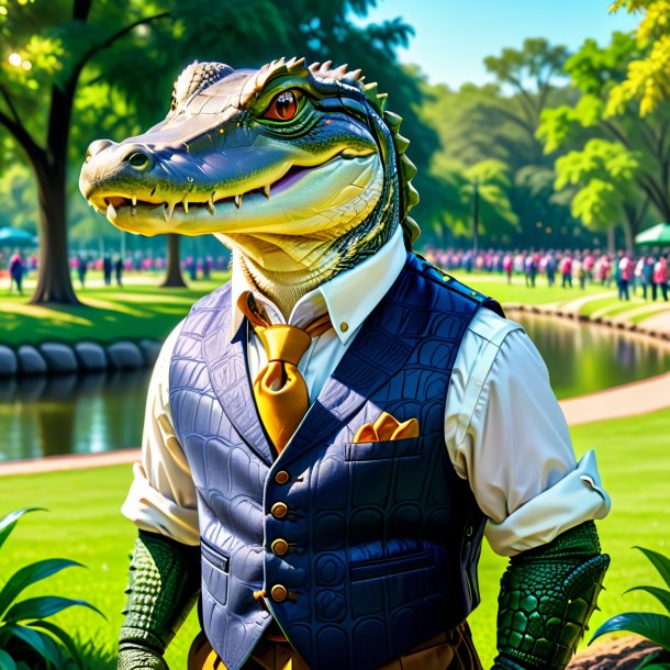 Drawing of a alligator in a vest in the park