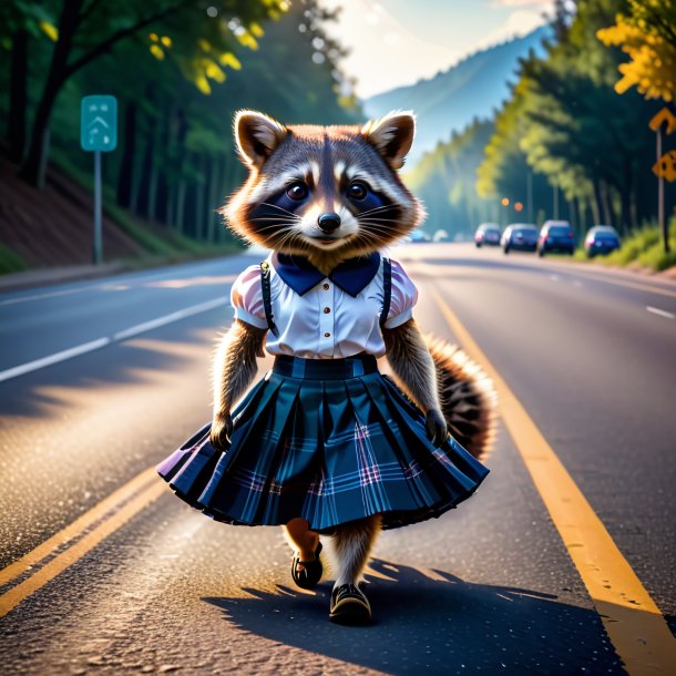 Pic of a raccoon in a skirt on the road