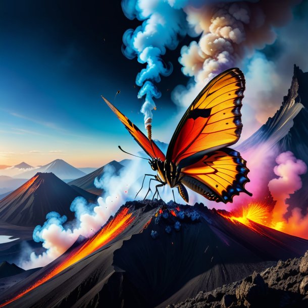 Photo of a smoking of a butterfly in the volcano