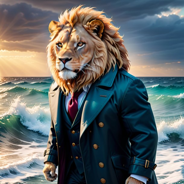 Image of a lion in a coat in the sea