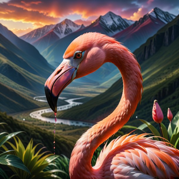 Image of a crying of a flamingo in the mountains