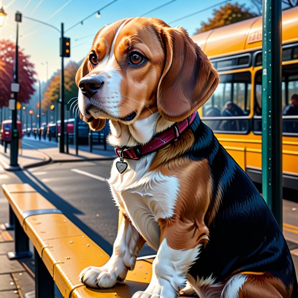 Dessin d'une beagle dans un gants sur l'arrêt de bus