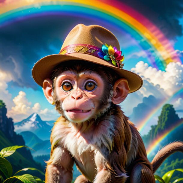 Photo d'un singe dans un chapeau sur l'arc-en-ciel