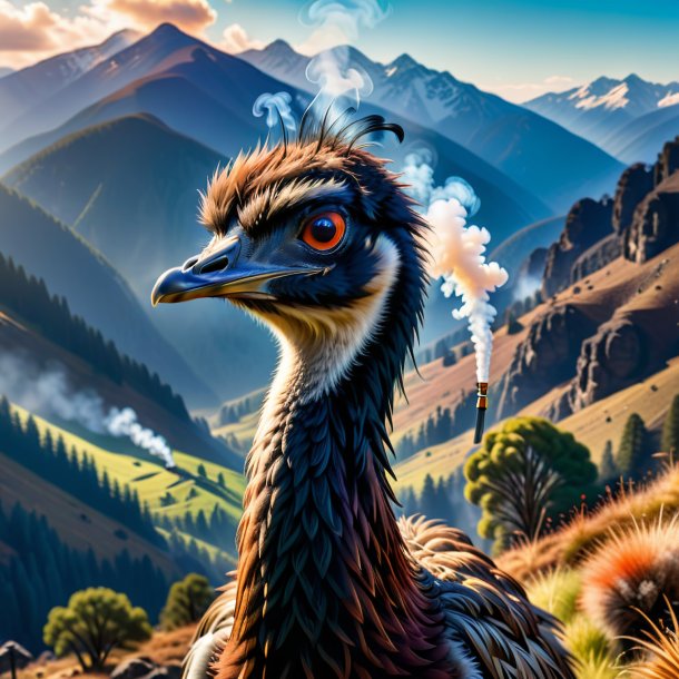 Picture of a smoking of a emu in the mountains