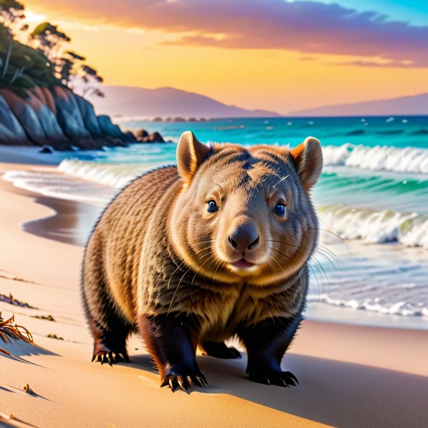 Foto de uma espera de um wombat na praia