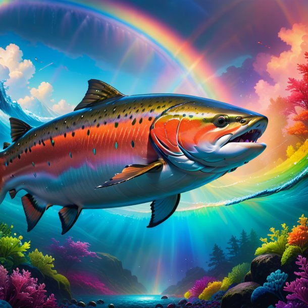 Picture of a smiling of a salmon on the rainbow