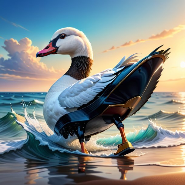 Drawing of a goose in a shoes in the sea