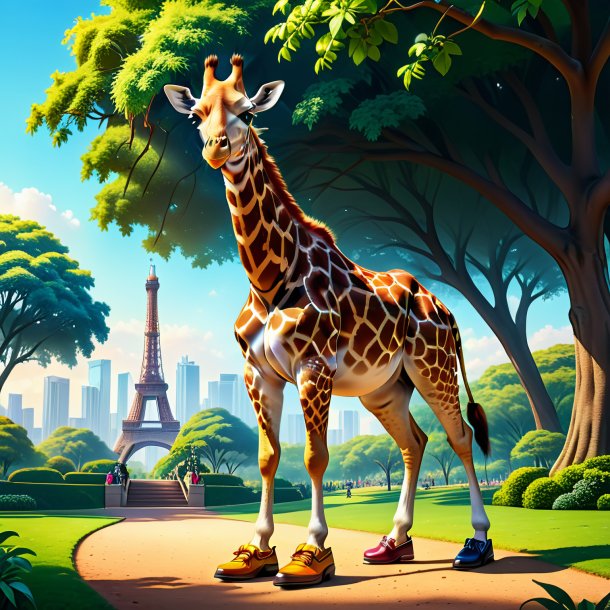 Ilustração de uma girafa em um sapatos no parque