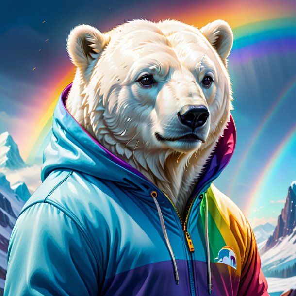 Illustration of a polar bear in a hoodie on the rainbow